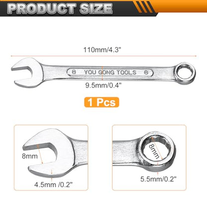 HARFINGTON Metric Combination Wrench, 8mm Open End & 15-Degree Offset - size: 8mm