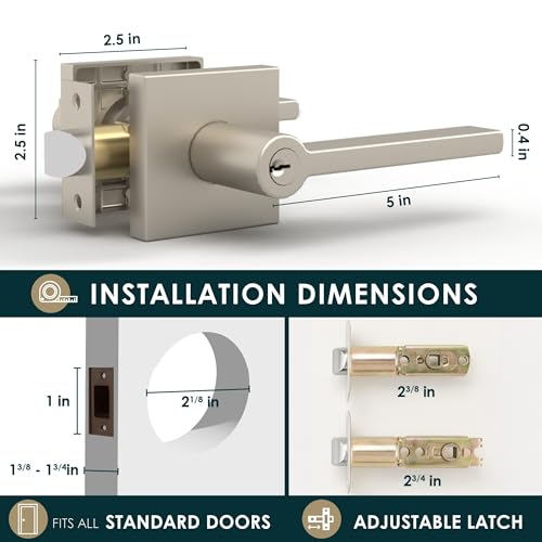 Mega Handles - Prime Entrance Handle, Entry Lever Door Handle, Heavy Duty Square Locking Lever Set for Left or Right-Handed Doors, Interior/Exterior Door Levers - Satin Nickel - color: Satin Nickel
