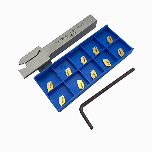 1/2" 3/8" Indexable Lathe Grooving Parting Holder with 10 Pieces GTN- SP200 Heavy Duty Nickel Plated ZQ1212R02 Right -Hand Cut Off Tool Carbide Inserts (1/2" ZQ1212R02 with 10pcs Inserts) - color: 1/2" ZQ1212R02 with 10pcs inserts