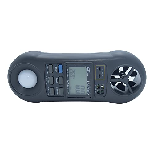 4‑in‑1 Digital Anemometer Handheld Wind Speed Meter, Thermometer, Hygrometer & Light Meter | Air Flow Velocity, Temp (Type K Probe), Humidity & Lux Measurement Data Hold; Model: LM‑8000A