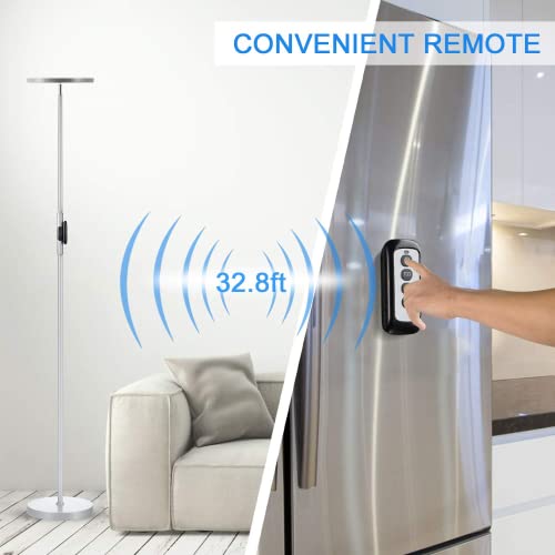 JOOFO LED Torchiere Floor Lamp with Remote, Stepless Dimmable, Silver - color: Platinum Silver