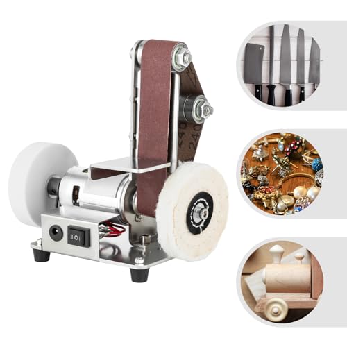 Handcraft Belt Sander, Tabletop Electric Bench Grinder Sanding Machine, 3-in-1 Mini Grinder Polisher Buffer, Adjustable Speed Belt Sander, Use for DIY Glass Jewelry Making