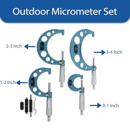 WFLNHB 4Pcs 0-4 Inch 0.0001 Inch Outdoor Micrometer Set Accuracy Carbide for Accuracy Measurement Work - size: 0-4 inch