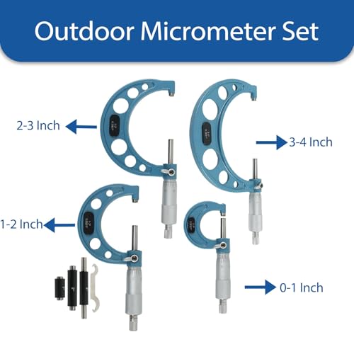 WFLNHB 4Pcs 0-4 Inch 0.0001 Inch Outdoor Micrometer Set Accuracy Carbide for Accuracy Measurement Work - size: 0-4 inch