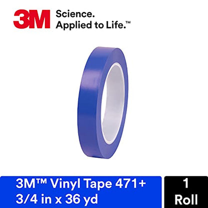 3M Vinyl Tape 471+, Indigo, 3/4 in x 36 yd, 5.3 mil, 1 Roll - size: 3/4 in x 36 yd