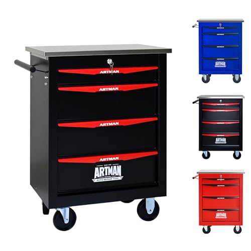 Rolling Tool Chest,Stainless Steel Worktop,Black,4‑Drawer - color: Black, size: 4-Drawers