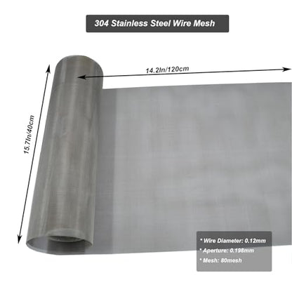 304 Stainless Steel Mesh Screen 15.7"x47.2",80Mesh 0.2mm Hole - style: 80Mesh x 0.12mm