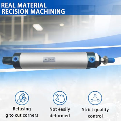 CG WEITENG Pneumatic Mini Pneumatic Cylinder MAL Single Rod Aluminum Double Acting Pneumatic Cylinder 32mm Bore 100mm Stroke(MAL32x100) - color: MAL-32 mm, size: 100 mm