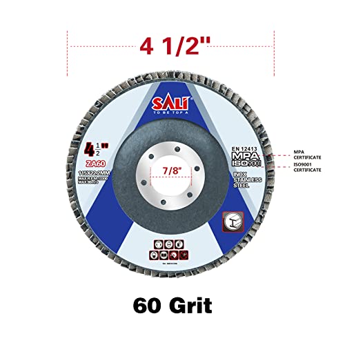 Sali 100 Pack Zirconia Flap Disc 60 Grit 4.5" x 7/8-Inch Sanding Disc Bevel Type #29 Premium and Industrial Grade Angle Grinder Grinding Wheel High Performance Edge Grinding - style: Grit60