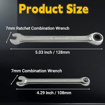 7mm Ratcheting Wrench 2 Pcs 72-Tooth 12-Point Chrome Plated - size: 7mm