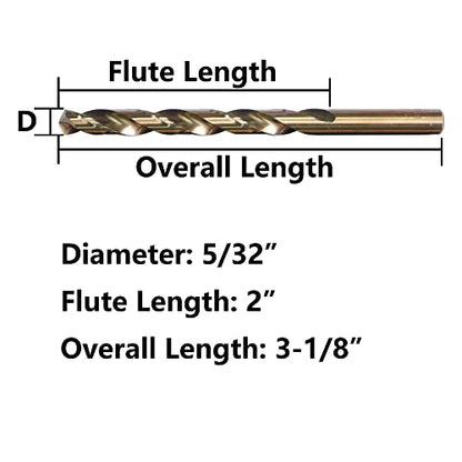 5/32" Cobalt Drill Bits(20PCS), M35 HSSCO High Speed Steel Jobber Length Twist Drill Bit Set for Hardened Metal, Stainless Steel, Cast Iron, Plastic and Wood - size: 5/32"(20PCS)