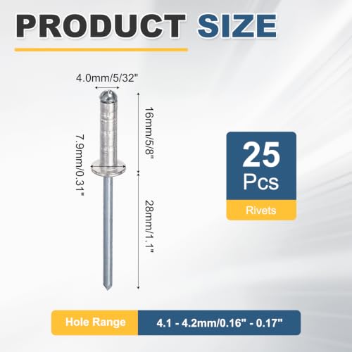 HARFINGTON 25pcs Aluminum Large Head Grip Rivets 5/32" x 5/8" - size: 5/32" x 5/8"