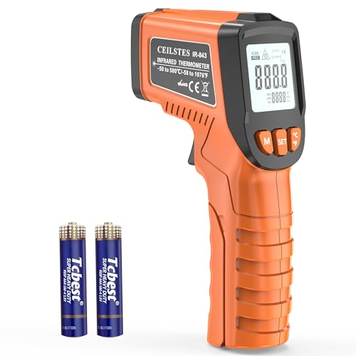 Infrared Thermometer Gun, Infrared Temperature Gun for Cooking, Laser Thermometer Gun -58℉~1076℉ with Adjustable Emissivity & Max/Min, Suitable for Industry, ovens, HVAC (Not for Human) - color: Orange