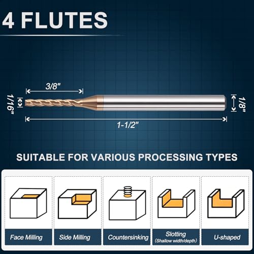 Carbide End Mill 1/16" Dia 3/8" CL 1-1/2" L 1/8" Shank 4 Flute - size: 1/16" Dia - 3/8" CL - 1-1/2" L - 1/8" Shank