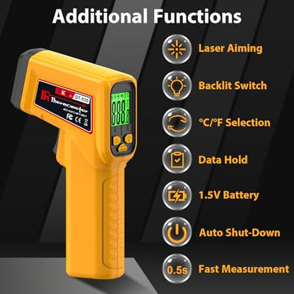 FKM Infrared Thermometer Gun Non-Contact Laser Temperature Gun,-58°F~986°F - color: Yellow