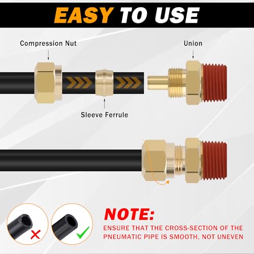 5PCS Brass DOT 1/4" Tube x 1/4" NPT Compression Union Nylon Tubing - size: 1/4" OD x 1/4" NPT, style: Straight Male NPT Thread-5PCS