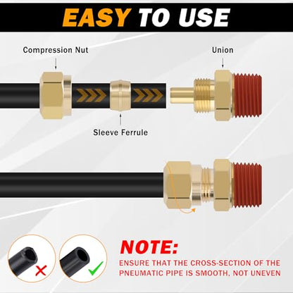 5PCS Brass DOT 1/4" Tube x 1/4" NPT Compression Union Nylon Tubing - size: 1/4" OD x 1/4" NPT, style: Straight Male NPT Thread-5PCS