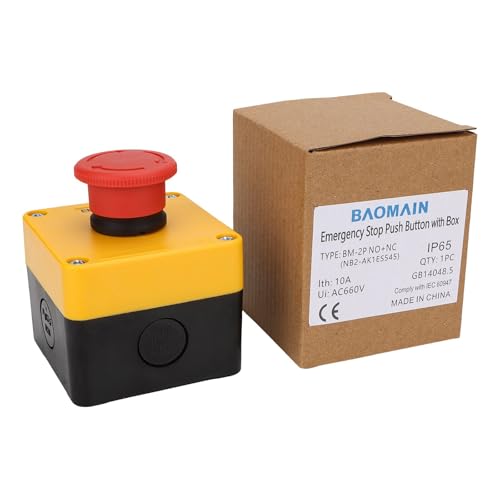 BAOMAIN Red Sign E-Stop Button, 1NO1NC 660V 10A Waterproof Switch Station - style: 1NC1NO-Emergency Stop