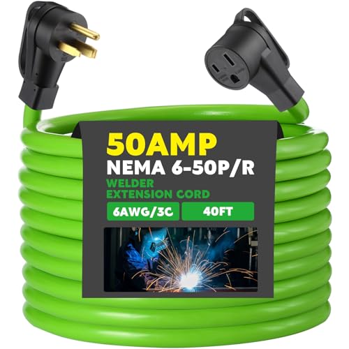 Kanayu 40FT 50Amp 6AWG NEMA 6-50P to 6-50R Welder Extension Cord 50Amp Power Extension for Welding Machines 50A 250Volt 3-Prong 6 Gauge Heavy Duty Welding Cable, ETL Listed - color: Green, size: 40 ft