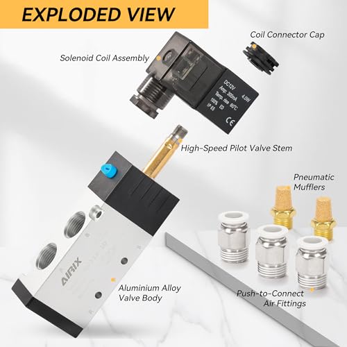 3/8" NPT Solenoid Valve 4V310-10, 5-Way 2-Pos, DC 12V, Junction Box - size: NPT3/8″, style: DC12/Junction on Box