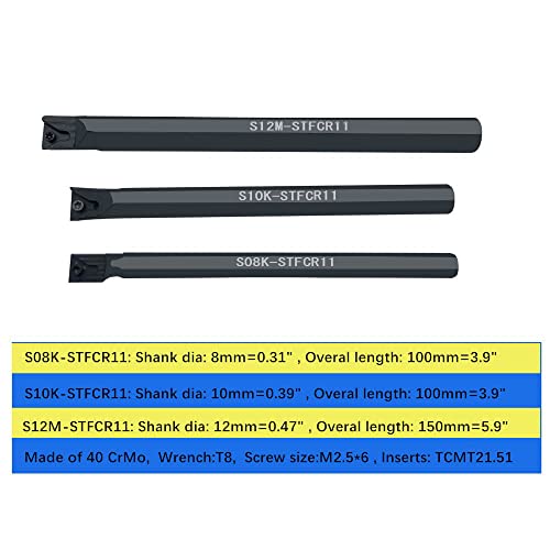 16pcs Indexable Metal Lather Tunring Tools Bit Set 5/16",3/8", 1/2" Shank Boring Bars Turning Tool Holders with TCMT21.51 TCMT110204 Carbide Turning Inserts - color: 3pcs borning bars + TCMT21.51