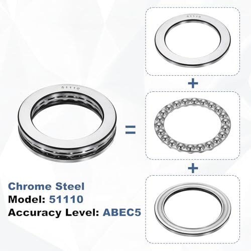 uxcell 2Pcs Thrust Ball Bearings, 50mm Bore 70mm OD 14mm Thick 51110 ABEC5 - size: 51110 50mm x 70mm x 14mm