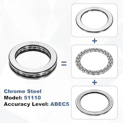 uxcell 2Pcs Thrust Ball Bearings, 50mm Bore 70mm OD 14mm Thick 51110 ABEC5 - size: 51110 50mm x 70mm x 14mm