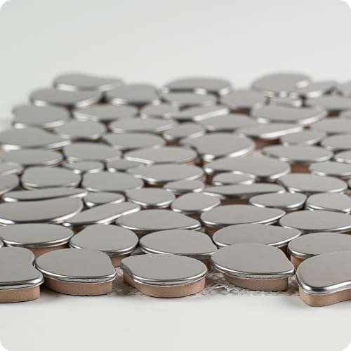 5 Sheets Metal Kitchen Backsplash Mosaic Tiles,Silver,Mesh Backing