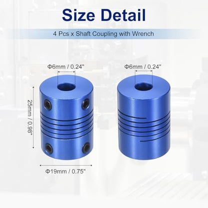 Flexible Shaft Coupling(6mm|6mm): 4 Pcs Blue Aluminum Alloy - color: Blue, size: 6mm x 6mm (19mm OD, 25mm L)