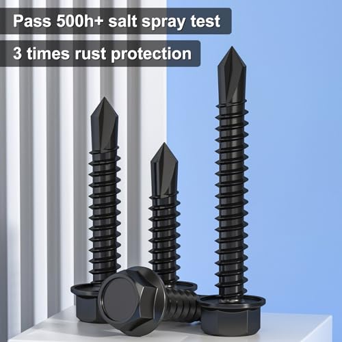 VGBUY 110Pcs #10 x 1 Self Drilling Screws for Metal,410 Stainless Steel Black Zinc Plated,Self Tapping Sheet Metal Screws,Hex Washer Head - color: Black Hex Washer Head, size: #10 x 1 inch
