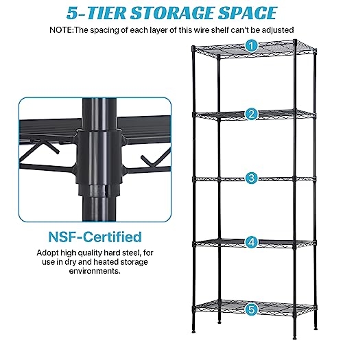 Meet perfect 5-Tier Wire Shelving Unit, 750lb, 24 x 14 x 60 in, Black - color: Black, size: 5-Tier, 60"H × 24"W × 14"D