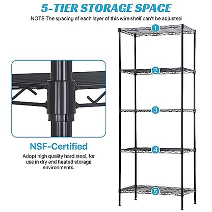 Meet perfect 5-Tier Wire Shelving Unit, 750lb, 24 x 14 x 60 in, Black - color: Black, size: 5-Tier, 60"H × 24"W × 14"D