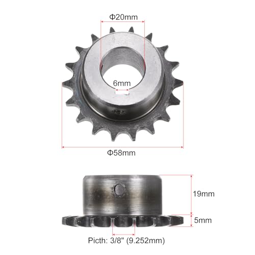 uxcell ISO/DIN 06B-1 Roller Chain Sprocket B Type 20mm Bore 3/8" Pitch