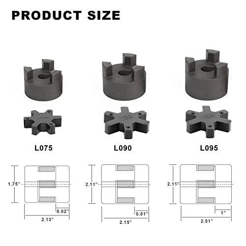 1/2" to 5/8" L075 Flexible 3-Piece L-Jaw Coupling Set & Buna-N NBR Rubber Spider for Log Wood Splitter - size: 1/2" and 5/8"