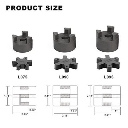 1/2" to 5/8" L075 Flexible 3-Piece L-Jaw Coupling Set & Buna-N NBR Rubber Spider for Log Wood Splitter - size: 1/2" and 5/8"