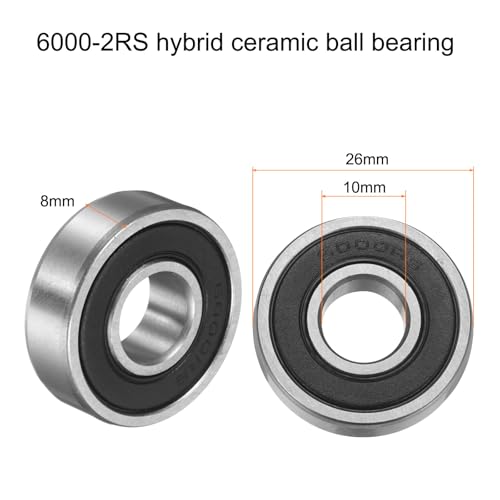 uxcell 6000-2RS Hybrid Ceramic Deep Groove Ball Bearings 10x26x8mm Si3N4 Silicon Nitride Balls Steel Rings Double Sealed Bearing for Motors, CNC Spindles (ABEC5) - size: 6000-2RS