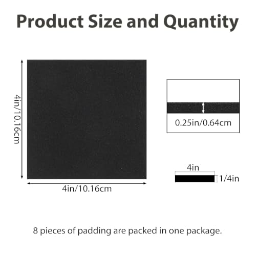 8pcs Adhesive Foam Sheets, Foam with Adhesive Backing, Black Rubber Foams Pads for Crafts & Padding, Closed Cell Neoprene Insulation for Furniture, Car, Speaker, DIY, 1/4" Thick 4x4