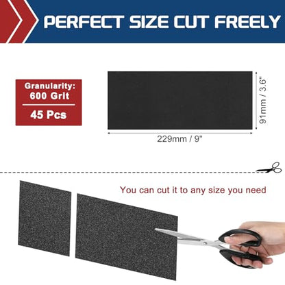 45Pcs Sand Paper 3.6x9Inch 600Grit Silicon Carbide Sandpaper Sheets - size: 3.6 x 9 Inch(600 Grit)