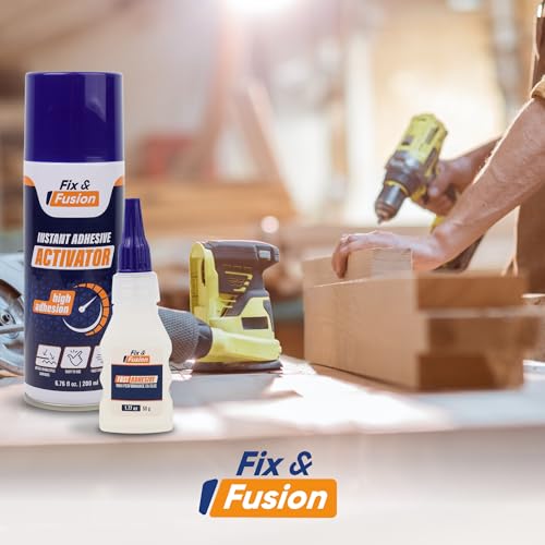FIX & FUSION Ca Super Glue (1.77 Oz) with Activator Spray (6.76 Fl Oz) Set, Fast Adhesive/Cyanoacrylate Glue & Instant Activator for Woodworking, Plastic, Rubber, Granite, DIY & Industrial, (2 Pack)