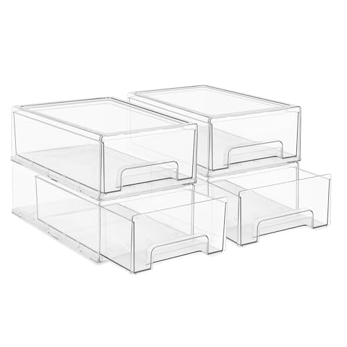 Sorbus Clear Stackable Storage Drawers with Pull-Out Bins (Medium, 4 Pack) - color: 4 Pack, size: Medium