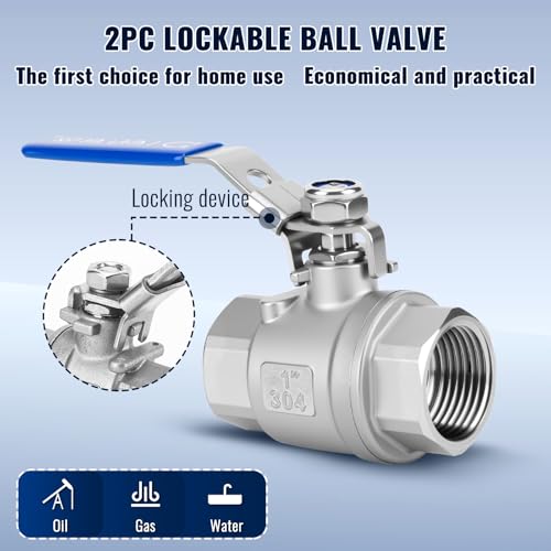 2 Pack 1 inch Ball Valves NPT Female 304 Stainless Steel Full Port Locking Ball Valve Handle, Heavy Duty Shut Off Valve for Home and Industrial (1 Inch) - size: 1 Inch