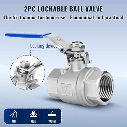 2 Pack 1 inch Ball Valves NPT Female 304 Stainless Steel Full Port Locking Ball Valve Handle, Heavy Duty Shut Off Valve for Home and Industrial (1 Inch) - size: 1 Inch