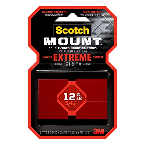 Scotch-Mount Extreme Double-Sided Mounting Strips, 8 Strips per Pack - size: 1"x3"
