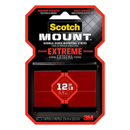 Scotch-Mount Extreme Double-Sided Mounting Strips, 8 Strips per Pack - size: 1"x3"