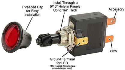 Fastronix 50A Push/Pull Switch with Red LED Indicator - color: Red