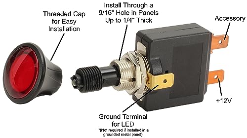 Fastronix 50A Push/Pull Switch with Red LED Indicator - color: Red