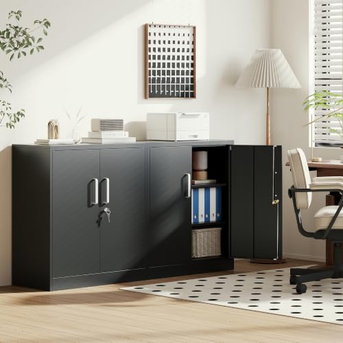 Metal Storage Cabinet with Locking Doors, 35.4" Steel Locker Organizer with Adjustable Shelves, Garage Utility Cabinet for Home, Office, Shop, and School - color: Black, size: 35.4"H x 31.5"W x 15.7"D