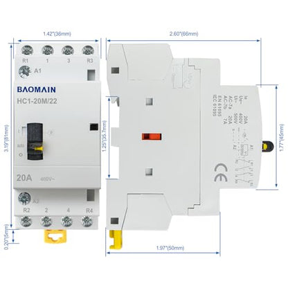BAOMAIN 110V 4-Pole 20A Manual/Auto AC Contactor,2NO2NC,DIN Rail Mount