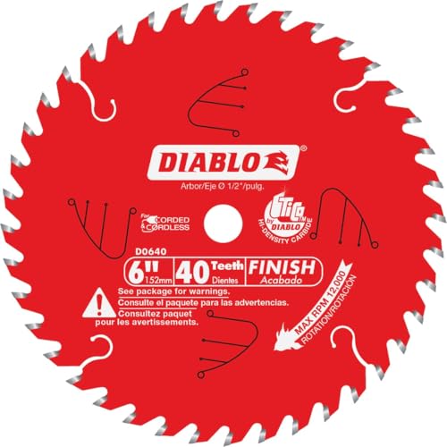 Diablo Finish Saw Blade - 6" Diameter, 40 ATB, 1/2" Arbor, 12000 Max RPM - size: 1/2" Arbor x 6" Dia