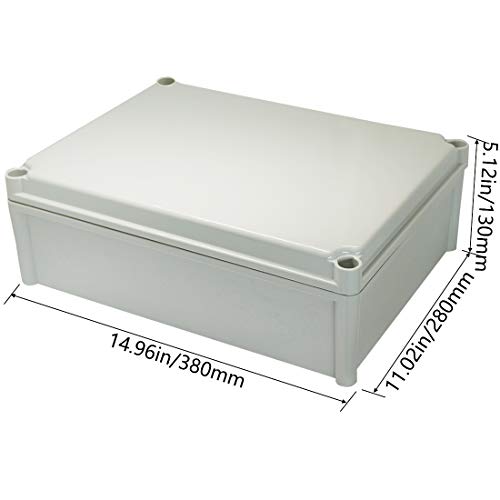 Zulkit Junction Box ABS Plastic Dustproof Waterproof IP67 Junction Boxes Universal Electrical Project Enclosure DIY Electronic Project Box Grey 14.96 x 11.02 x 5.12 inch (380 x 280 x 130 mm) - size: 14.96" x 11.02" x 5.12"